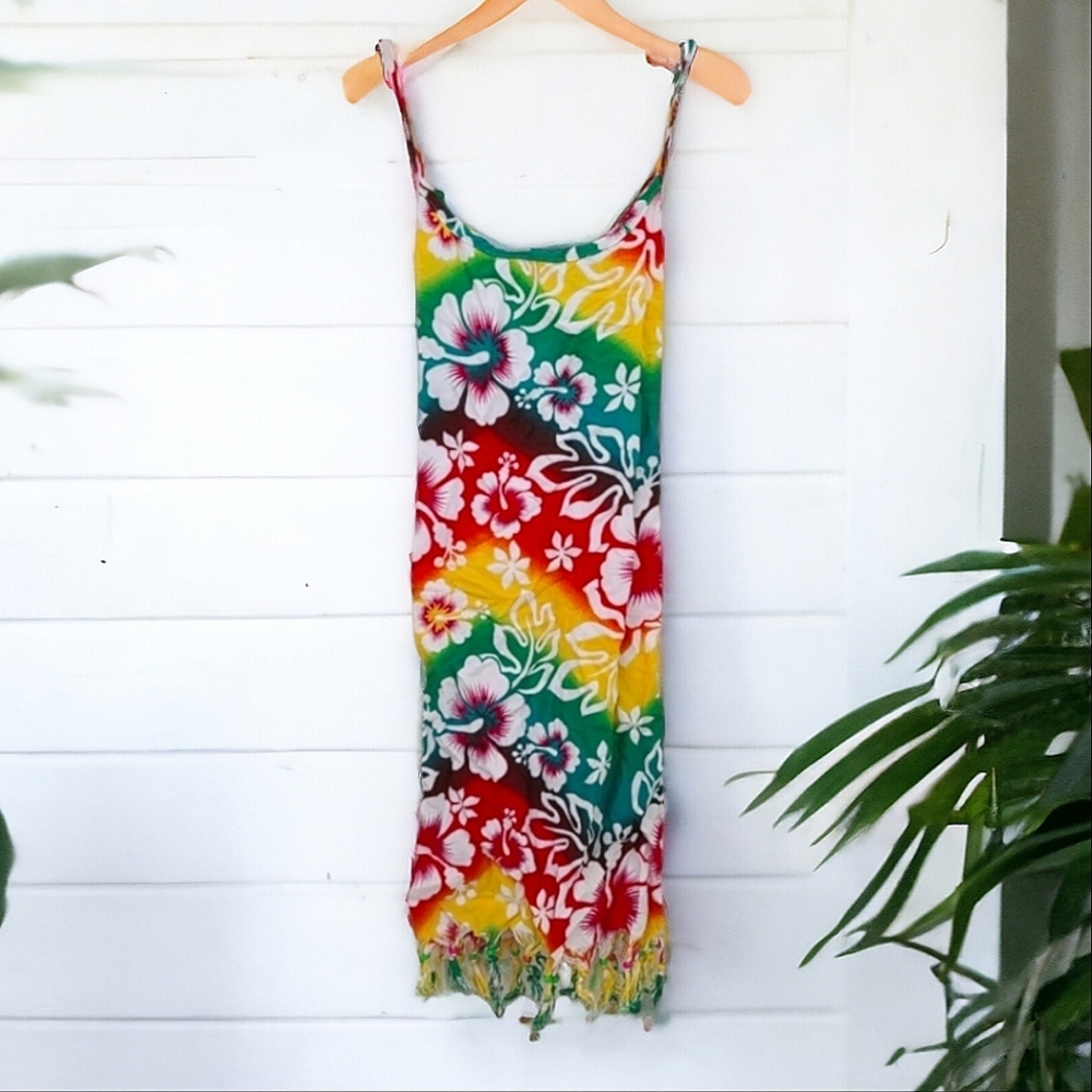 Island Expressions Girls Beach Cover Up Rainbow Hawaiian Flower Dress Size M